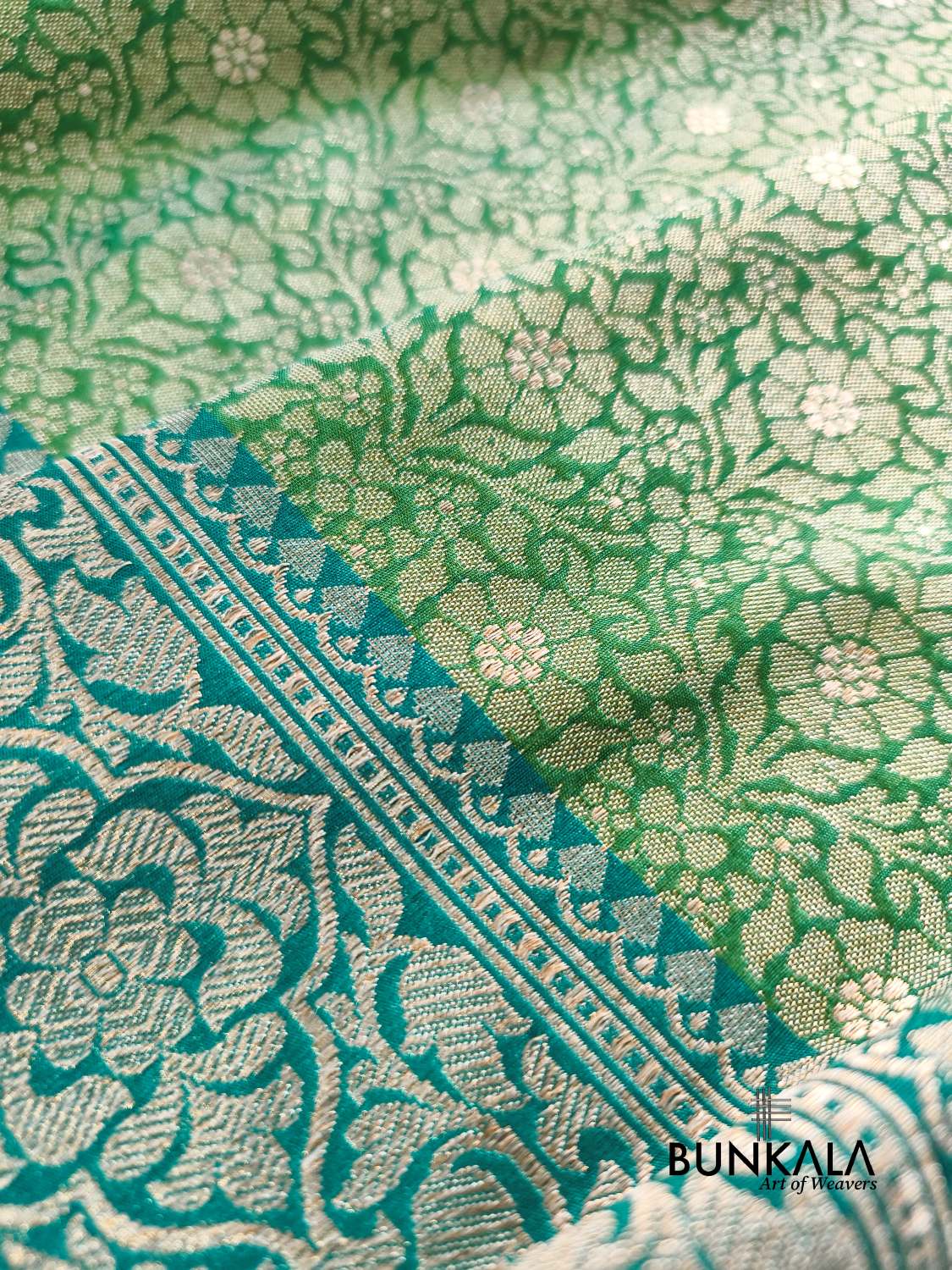 Greenish Blue Brocade Banarasi Resham Silk Saree