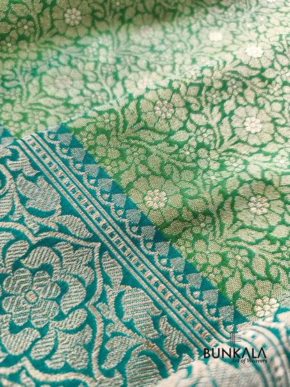 Greenish Blue Brocade Banarasi Resham Silk Saree