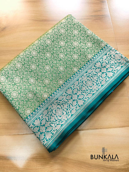 Greenish Blue Brocade Banarasi Resham Silk Saree