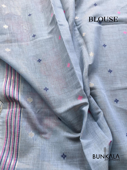 Grey Big Rose Pallu Weaved Banarasi Cotton Saree