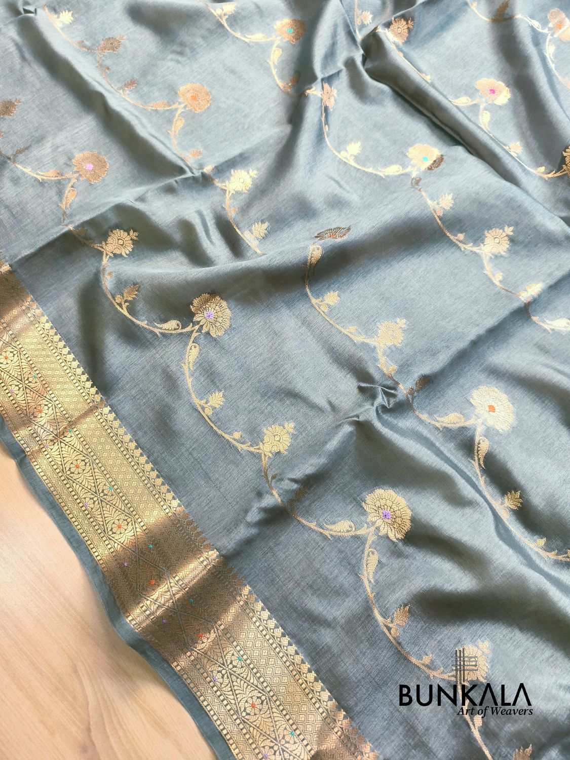 Grey Meena Leheriya Pure Banarasi Mango Silk Saree 