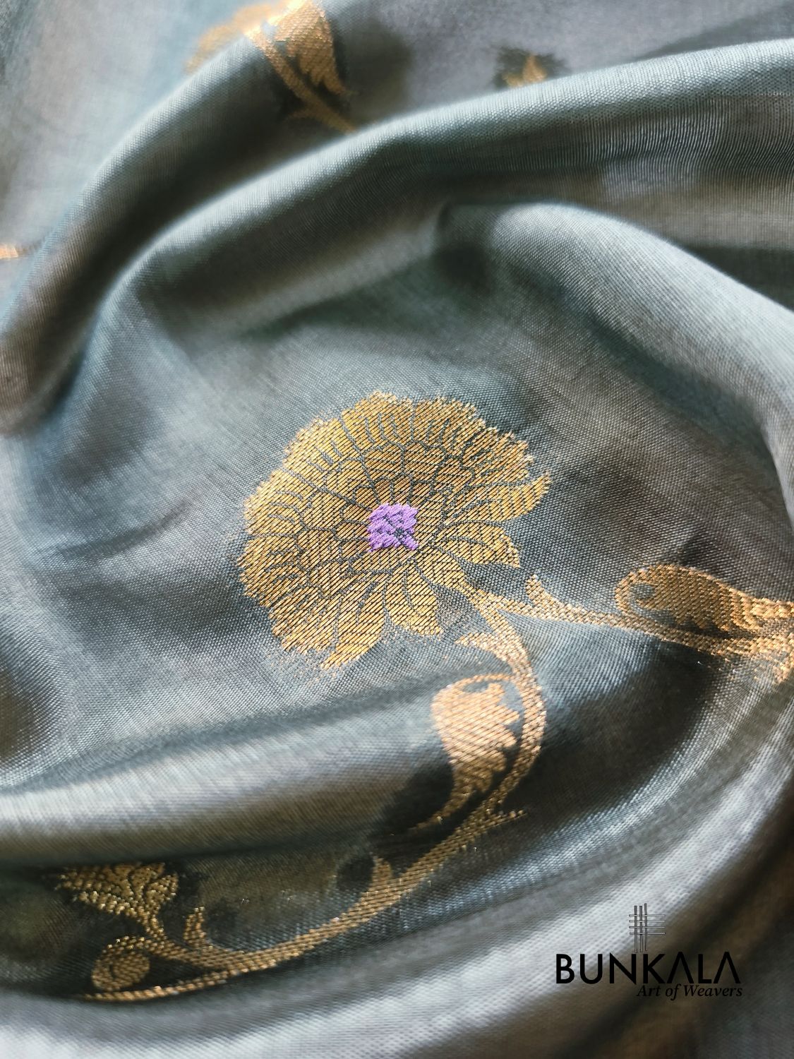 Grey Meena Leheriya Pure Banarasi Mango Silk Saree 