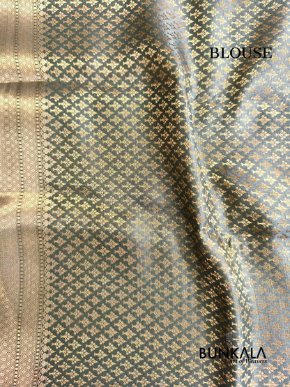 Grey Meena Leheriya Pure Banarasi Mango Silk Saree 
