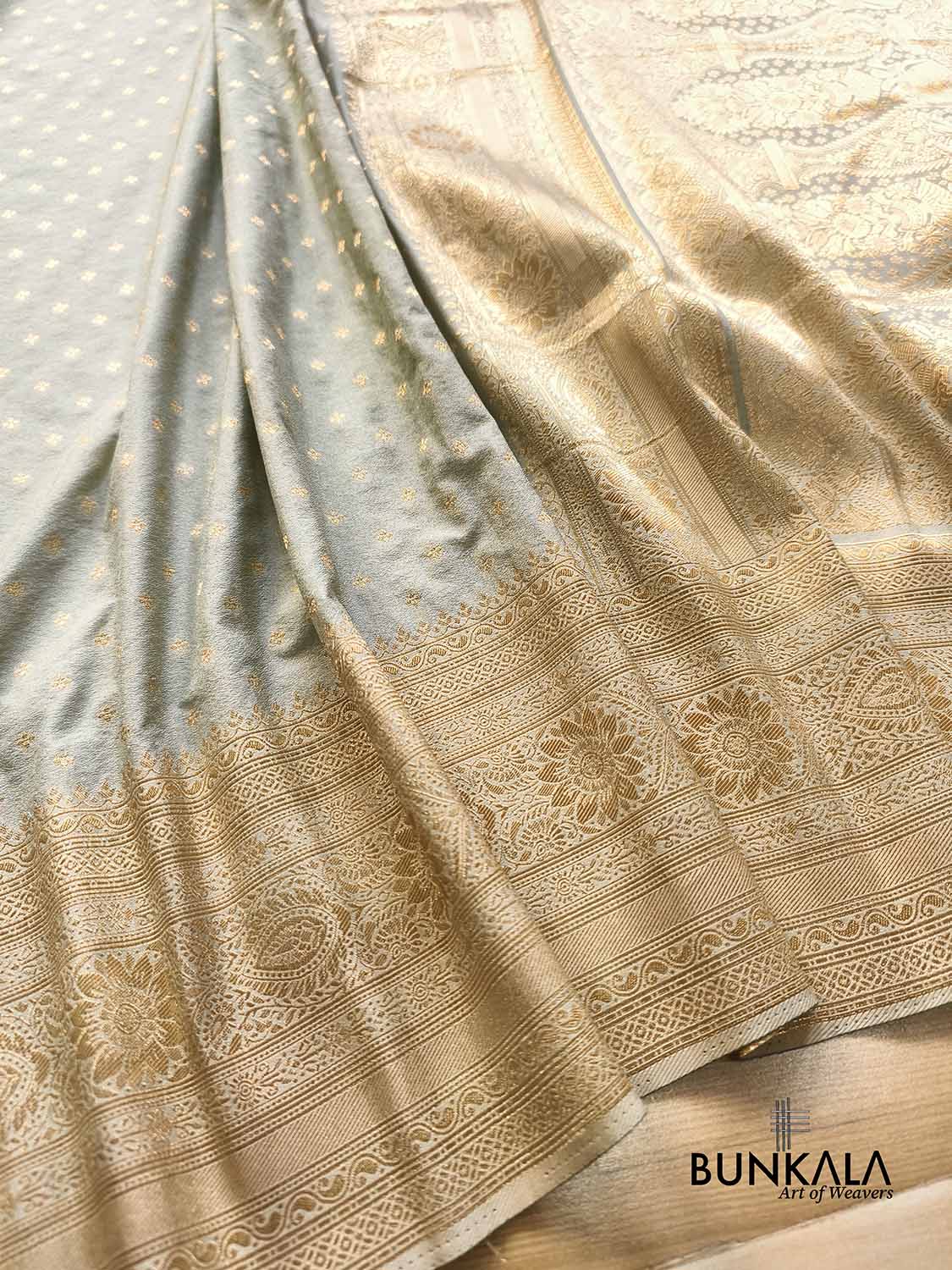 Grey Sona Zari Big Border Banarasi Georgette Saree
