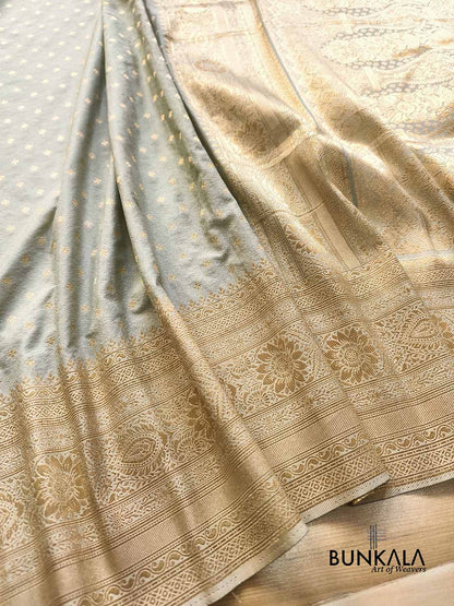 Grey Sona Zari Big Border Banarasi Georgette Saree