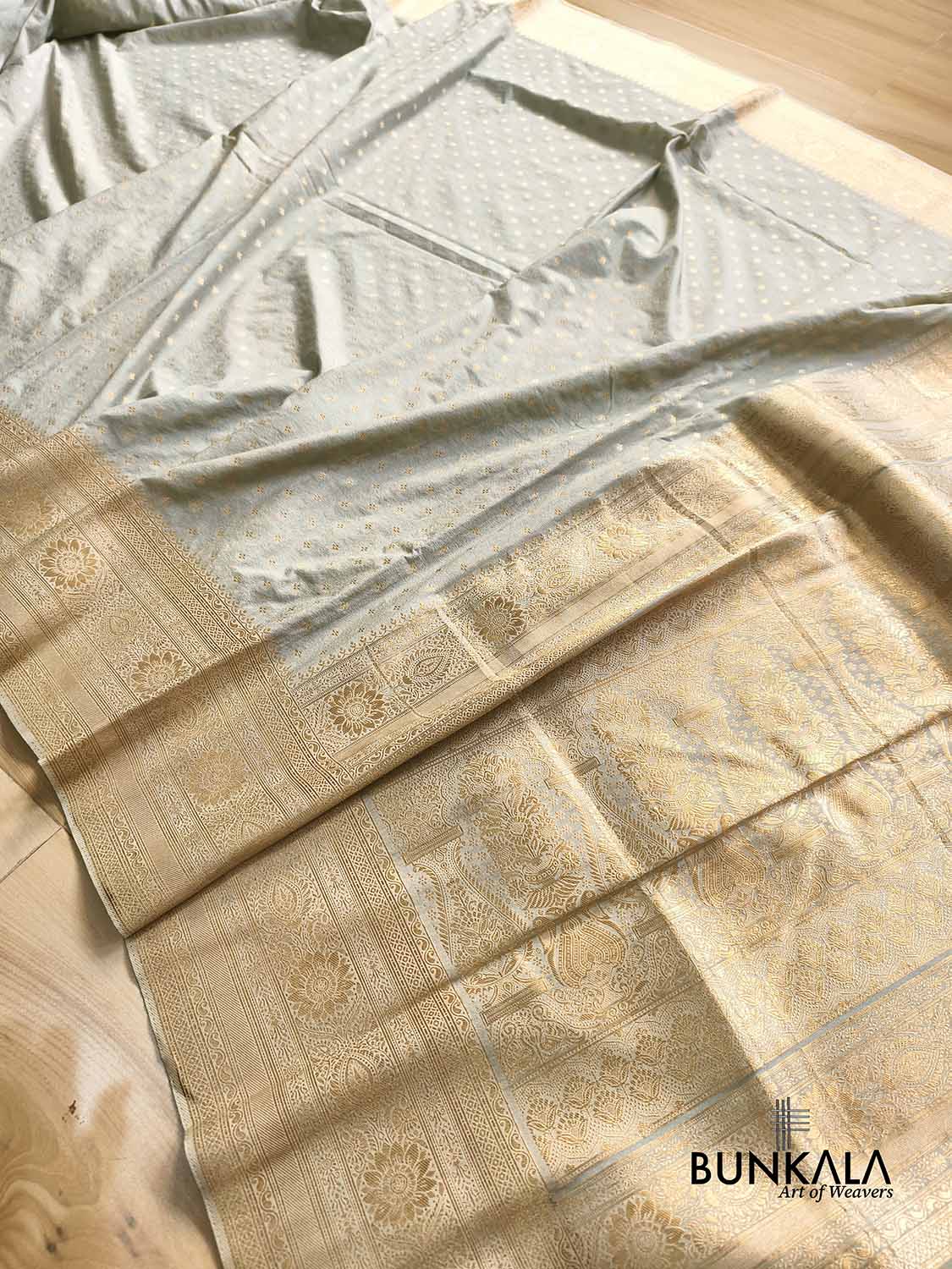 Grey Sona Zari Big Border Banarasi Georgette Saree
