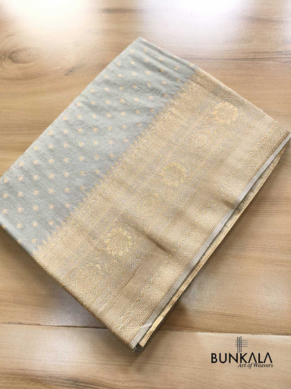 Grey Sona Zari Big Border Banarasi Georgette Saree