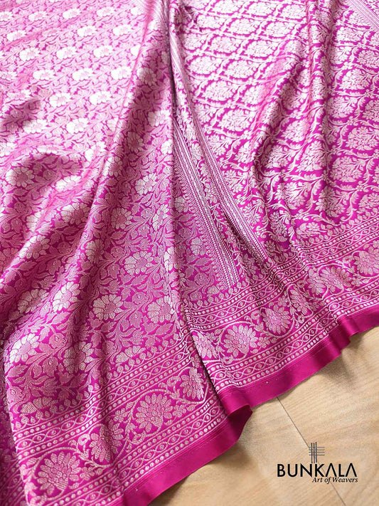 Hot Pink Ektara Banarasi Jamdani Weaved Silk Saree