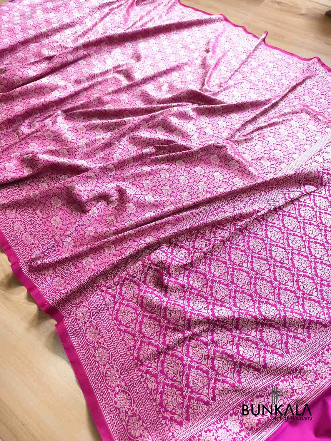 Hot Pink Ektara Banarasi Jamdani Weaved Silk Saree