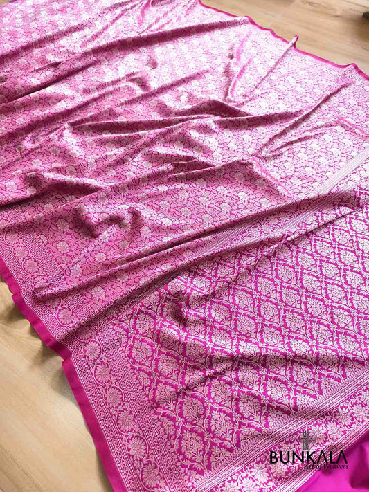 Hot Pink Ektara Banarasi Jamdani Weaved Silk Saree