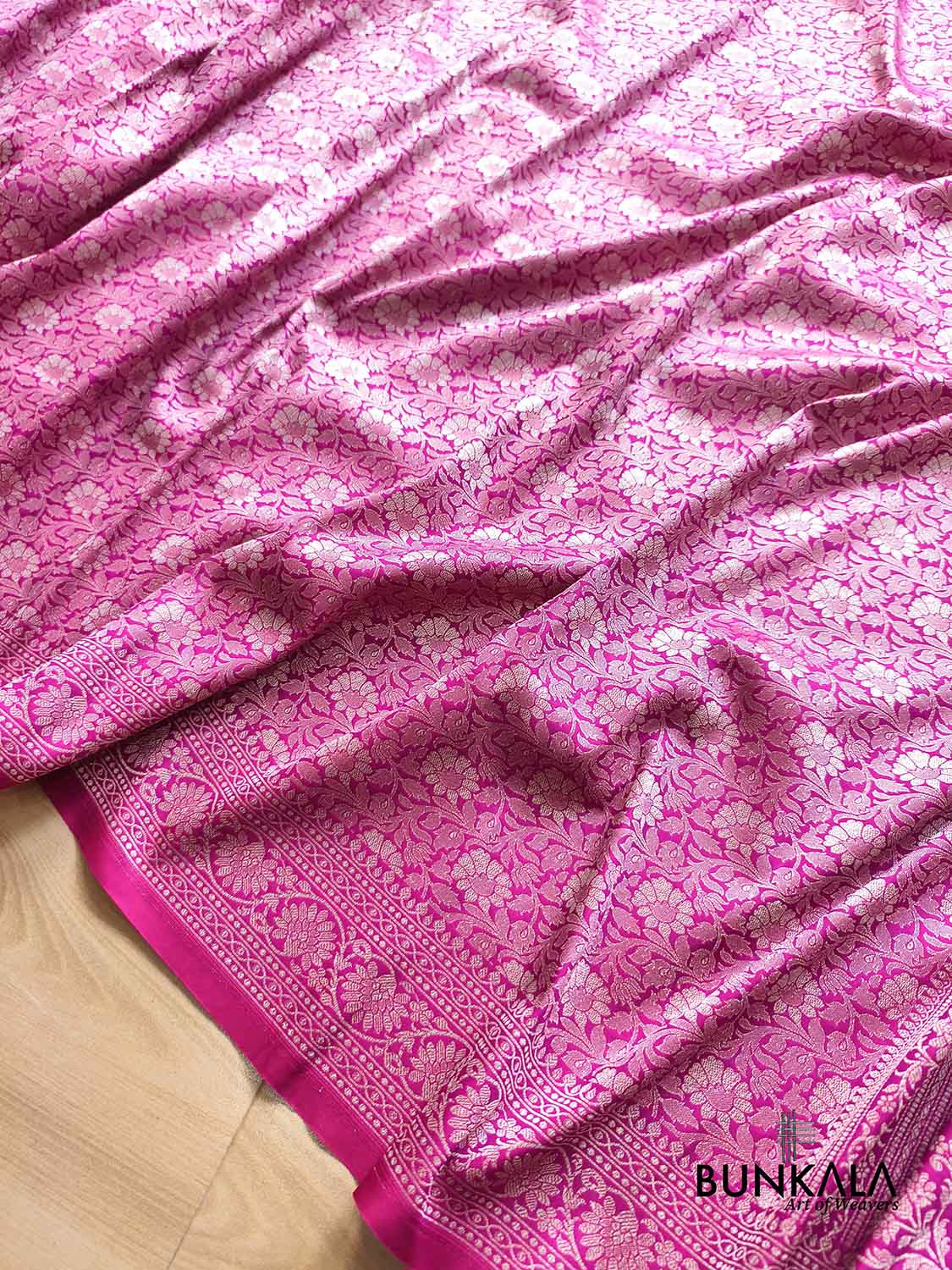 Hot Pink Ektara Banarasi Jamdani Weaved Silk Saree