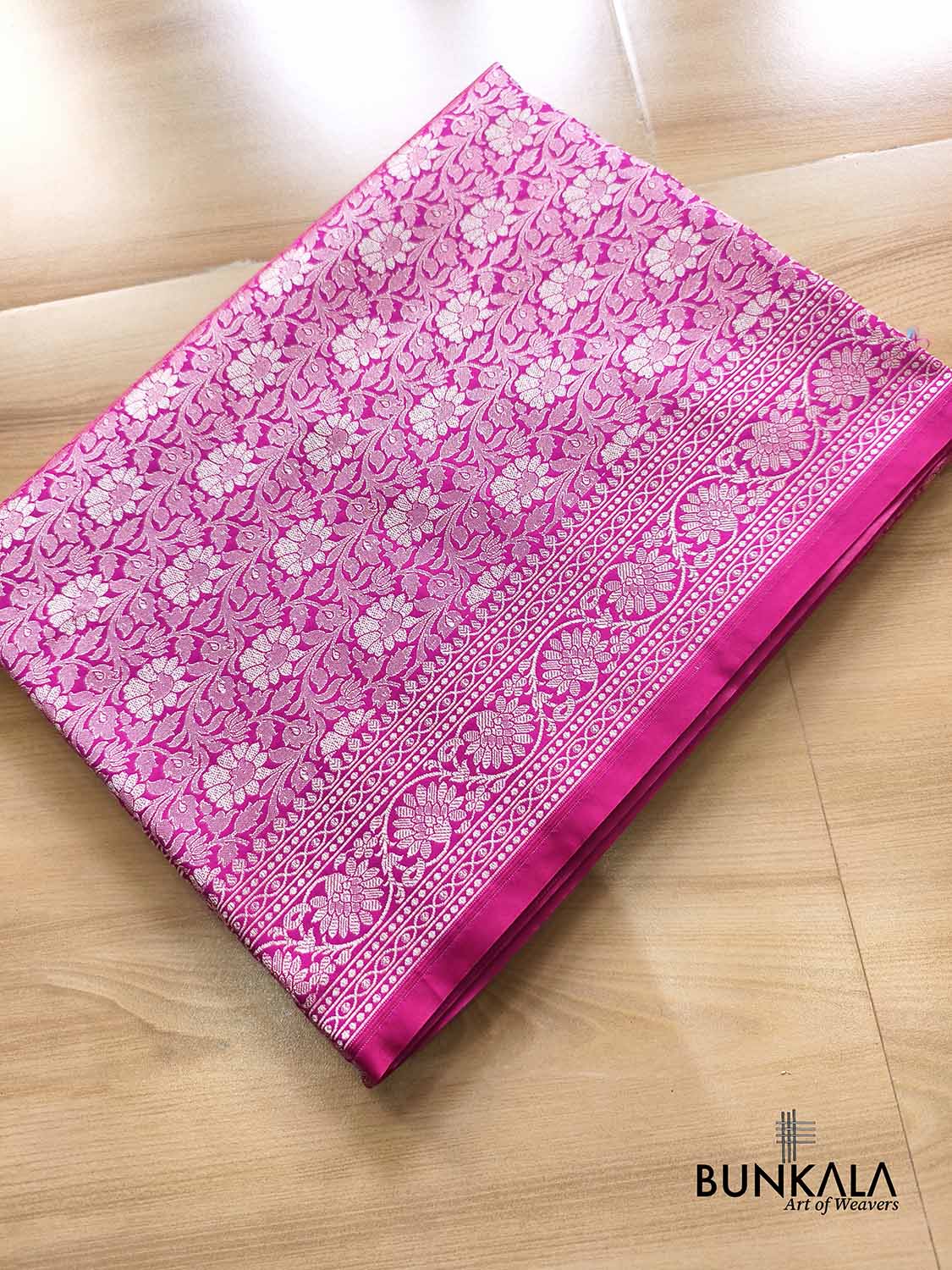 Hot Pink Ektara Banarasi Jamdani Weaved Silk Saree