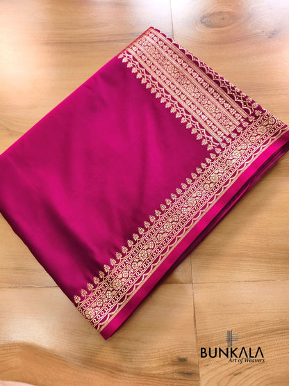 Hot Pink Plain Banarasi Mashru Soft Silk Saree with Paisley Pallu 