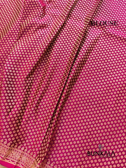 Hot Pink Plain Banarasi Mashru Soft Silk Saree with Paisley Pallu 