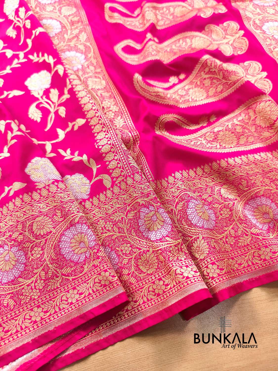 Hot Pink Sona Rupa Floral Jaal Banarasi Silk Saree 