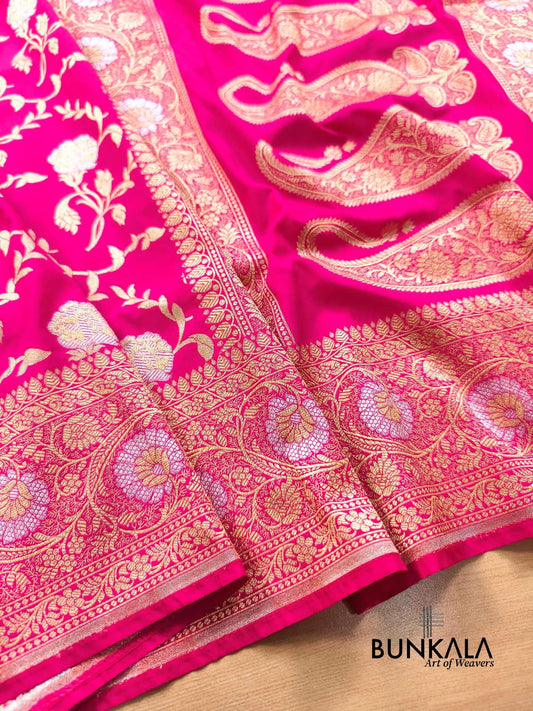 Hot Pink Sona Rupa Floral Jaal Banarasi Silk Saree 