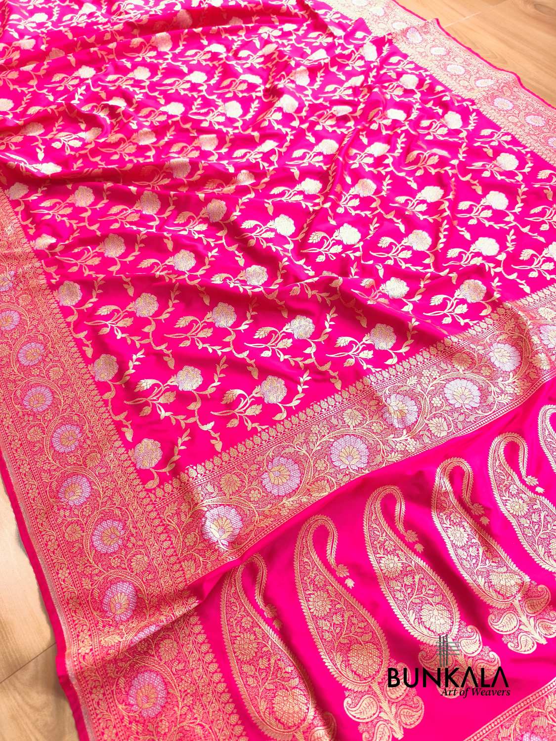 Hot Pink Sona Rupa Floral Jaal Banarasi Silk Saree 