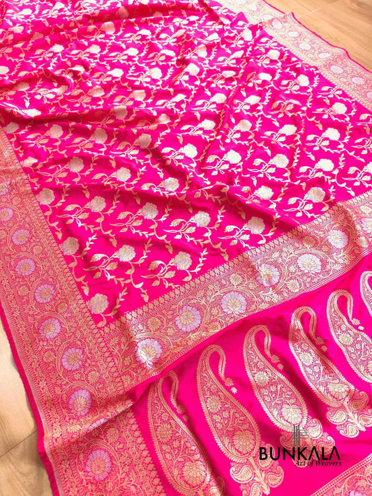 Hot Pink Sona Rupa Floral Jaal Banarasi Silk Saree 