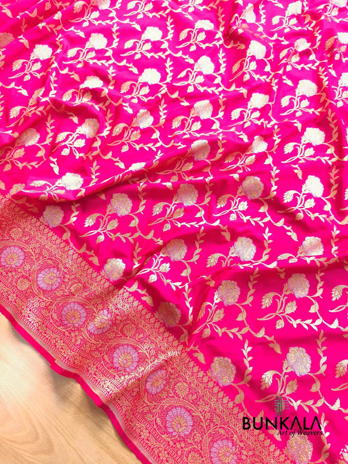 Hot Pink Sona Rupa Floral Jaal Banarasi Silk Saree 