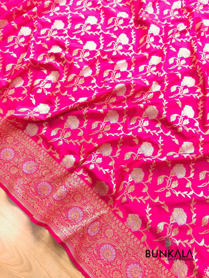 Hot Pink Sona Rupa Floral Jaal Banarasi Silk Saree 