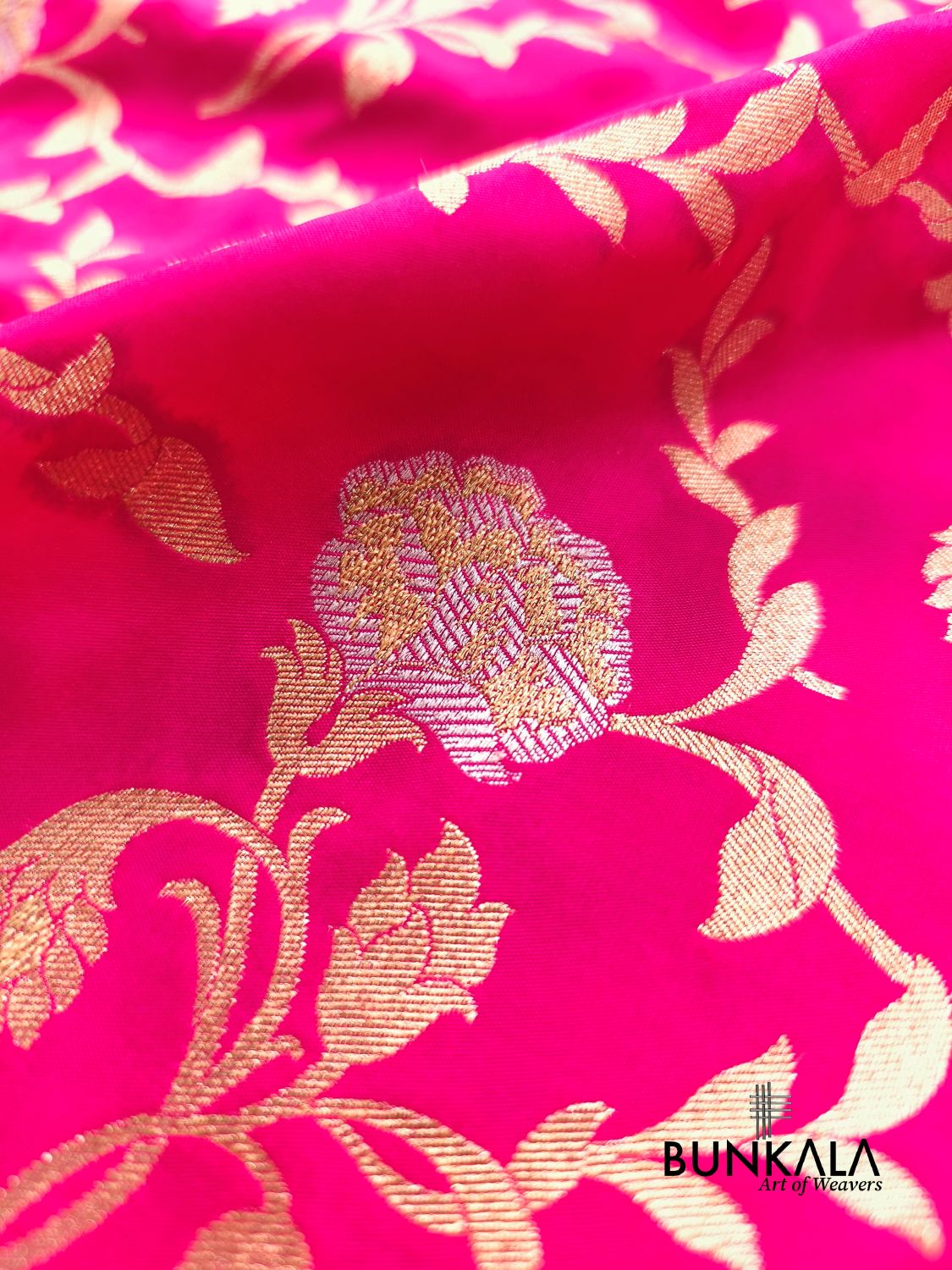 Hot Pink Sona Rupa Floral Jaal Banarasi Silk Saree 