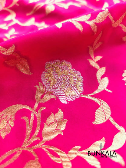 Hot Pink Sona Rupa Floral Jaal Banarasi Silk Saree 