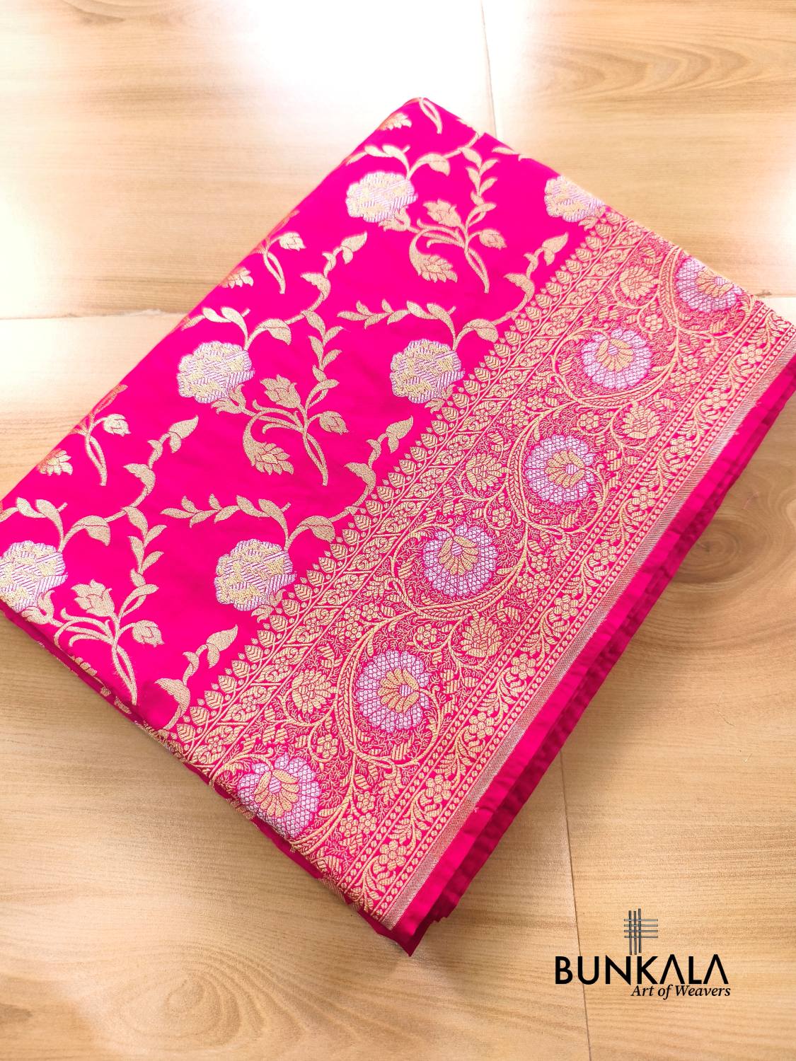 Hot Pink Sona Rupa Floral Jaal Banarasi Silk Saree 