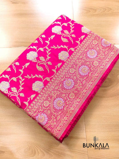 Hot Pink Sona Rupa Floral Jaal Banarasi Silk Saree 
