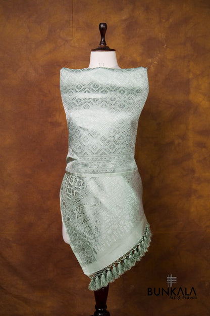 Ice Blue Daimond Jaal Brocade Resham Weaved Banarasi Mashru Silk Dupatta