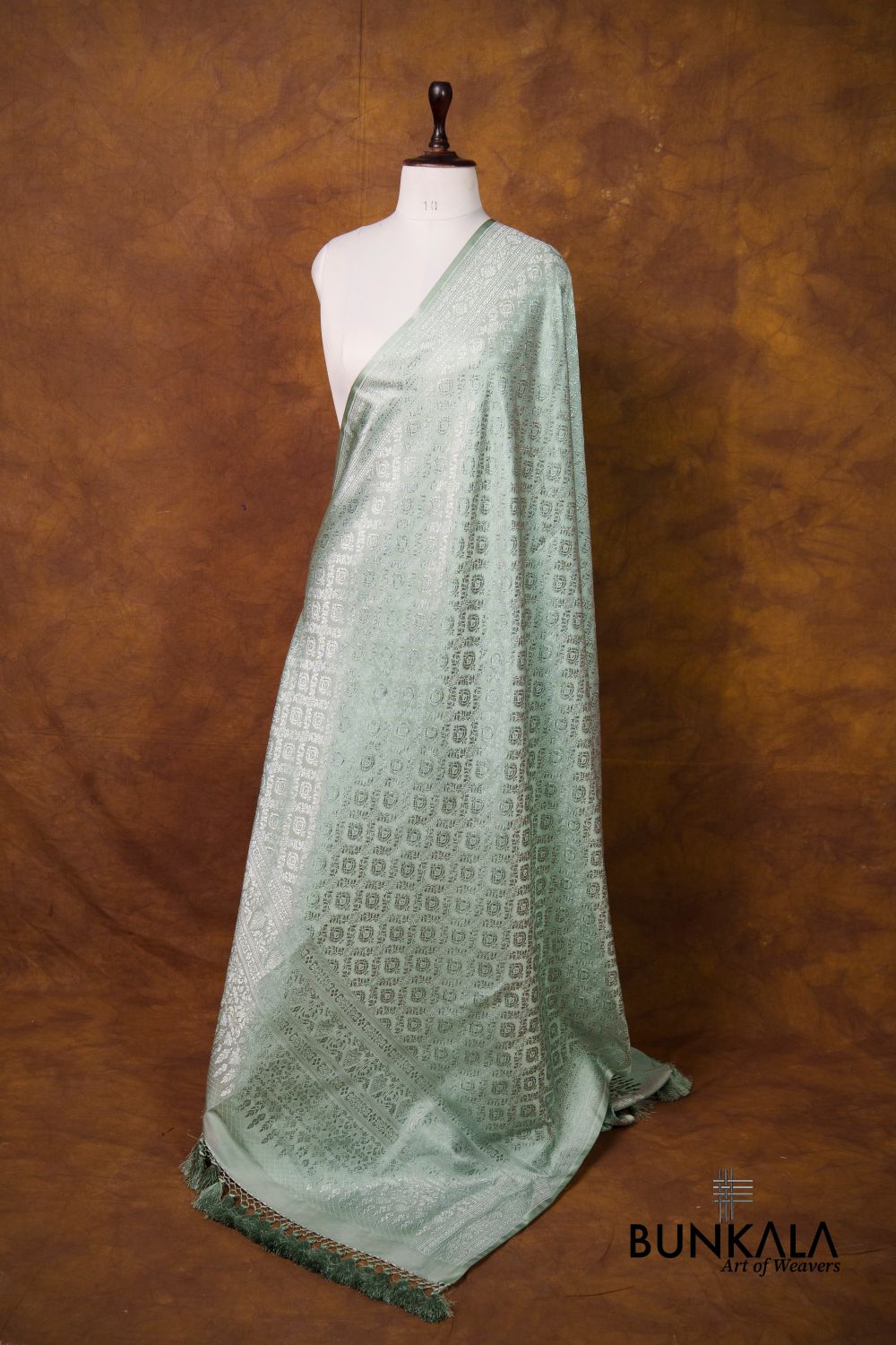 Ice Blue Daimond Jaal Brocade Resham Weaved Banarasi Mashru Silk Dupatta