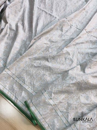 Ice Blue Ektara Banarasi Jamdani Weaved Silk Saree