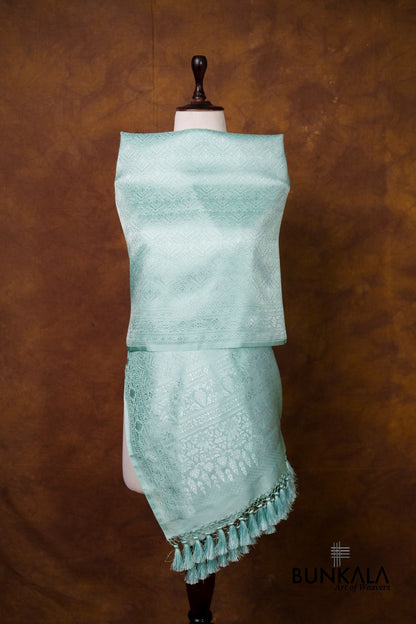 Ice Blue Mashru Silk Brocade Resham Weaved Banarasi Dupatta