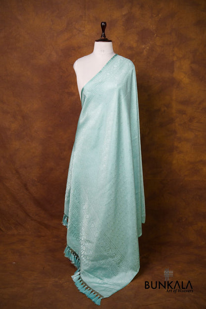 Ice Blue Mashru Silk Brocade Resham Weaved Banarasi Dupatta