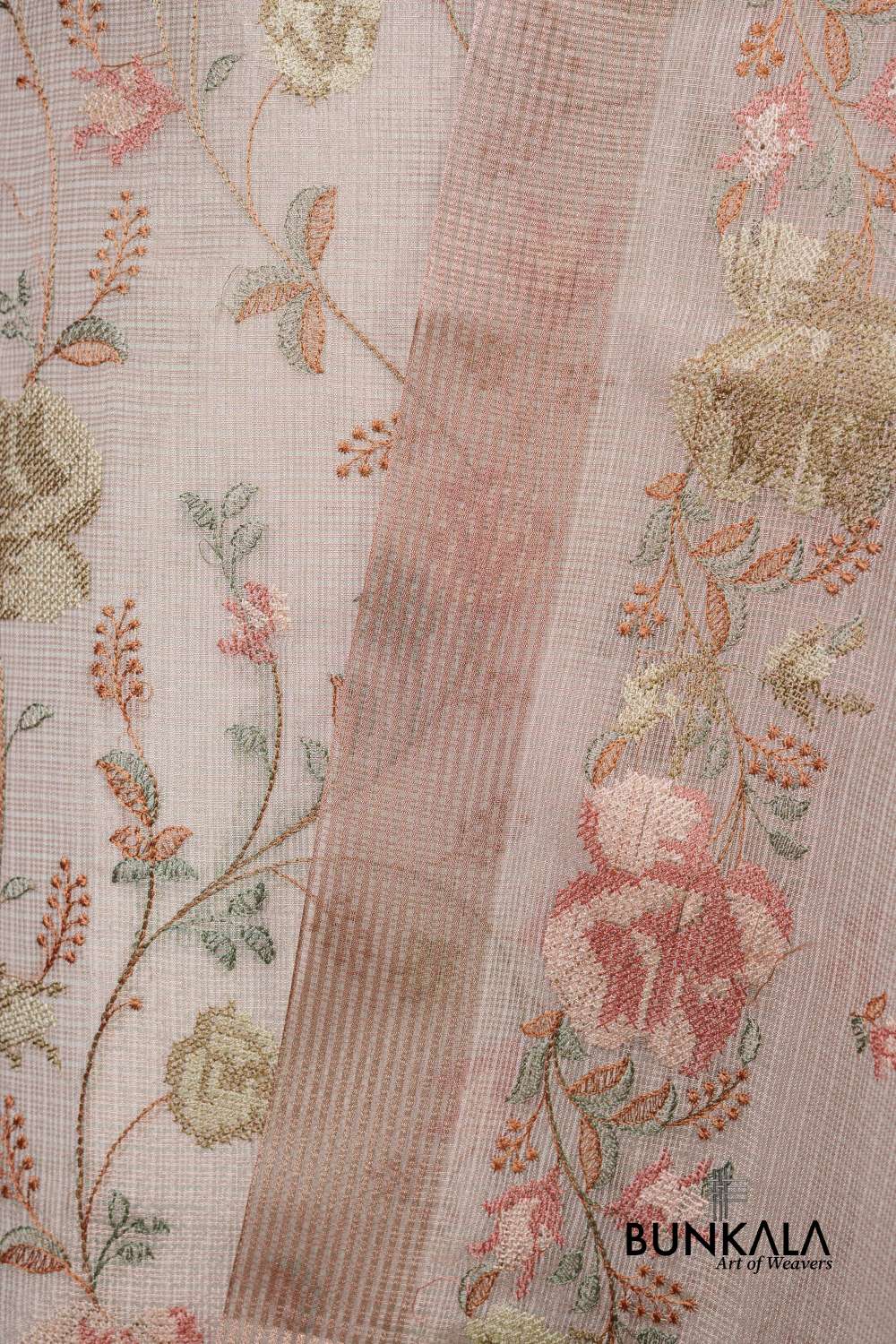 Ivory Multicolour Floral Banarasi Embroidered Kota Silk Unstitchedd Suit Set 