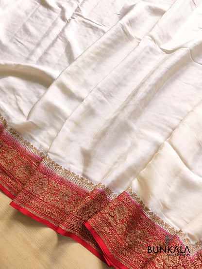Ivory with Red Contrast Plain Banarasi Georgette Saree