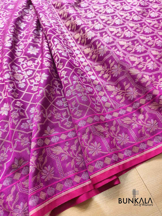Jamuni Purple Ektara Banarasi Jamdani Weaved Silk Saree