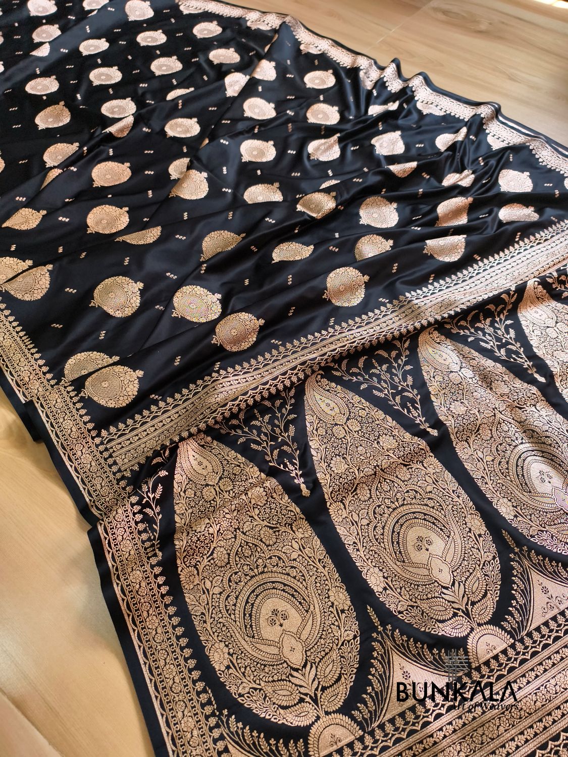 Jet Black Buta Banarasi Mashru Soft Silk Saree with Paisley Pallu 