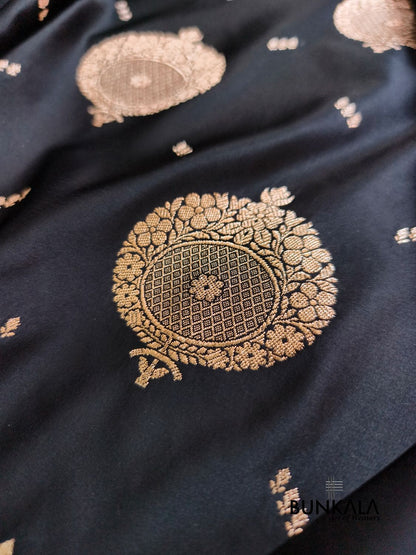 Jet Black Buta Banarasi Mashru Soft Silk Saree with Paisley Pallu 