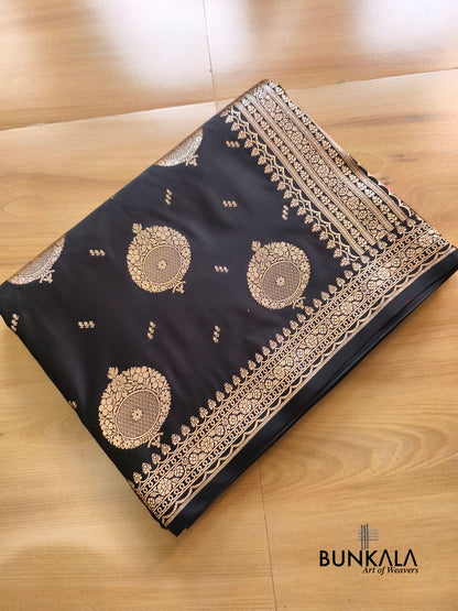 Jet Black Buta Banarasi Mashru Soft Silk Saree with Paisley Pallu 