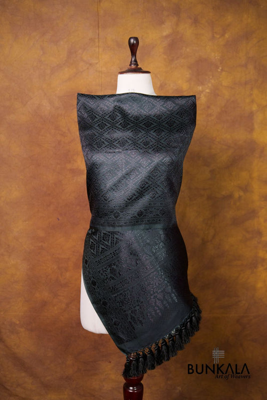 Jet Black Daimond Jaal Brocade Resham Weaved Banarasi Mashru Silk Dupatta 