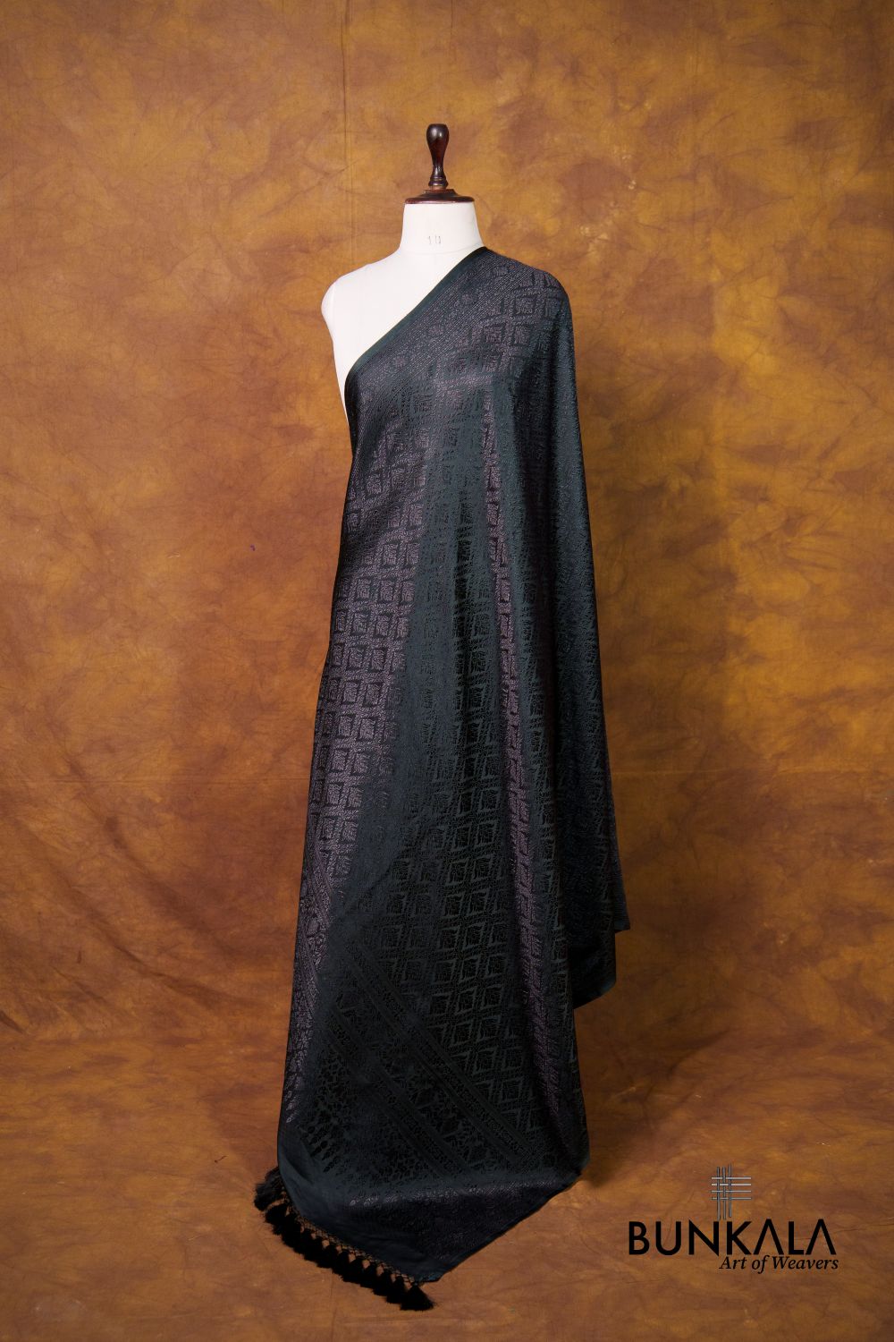 Jet Black Daimond Jaal Brocade Resham Weaved Banarasi Mashru Silk Dupatta 