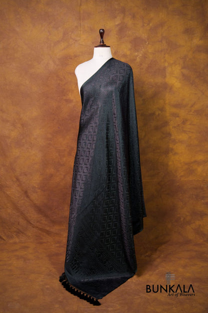 Jet Black Daimond Jaal Brocade Resham Weaved Banarasi Mashru Silk Dupatta 