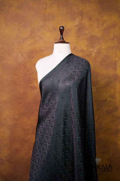 Jet Black Daimond Jaal Brocade Resham Weaved Banarasi Mashru Silk Dupatta 