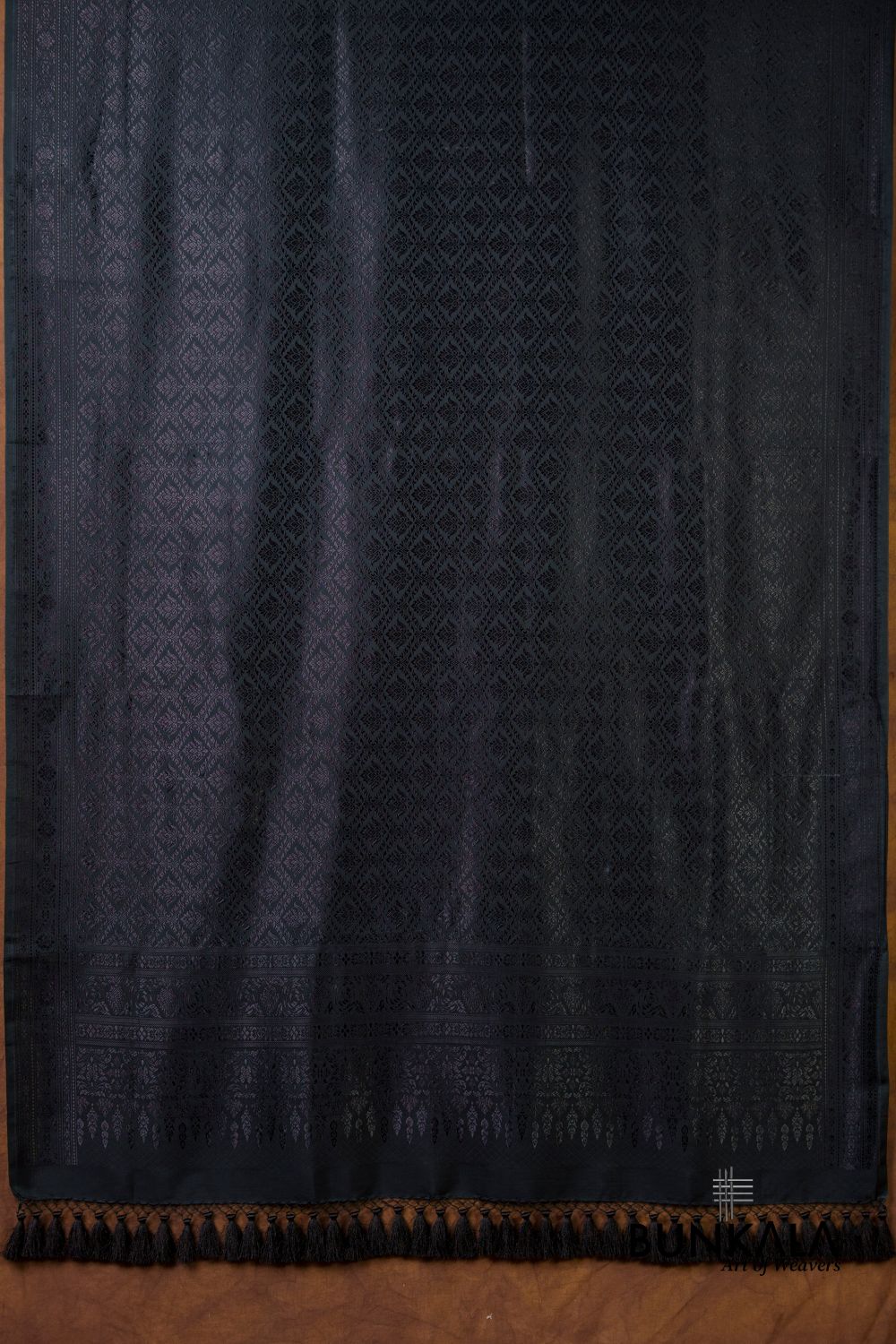 Jet Black Daimond Jaal Brocade Resham Weaved Banarasi Mashru Silk Dupatta 