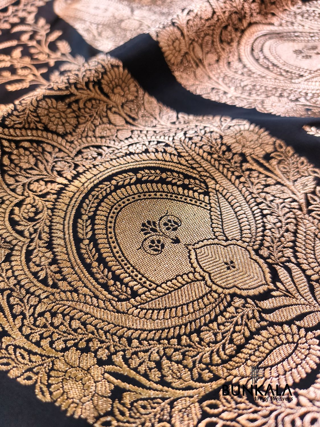 Jet Black Plain Banarasi Mashru Soft Silk Saree with Paisley Pallu 