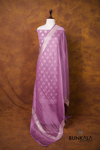 Lavender Buta Banarasi Pure Chiffon Silk Unstitched Suit Set