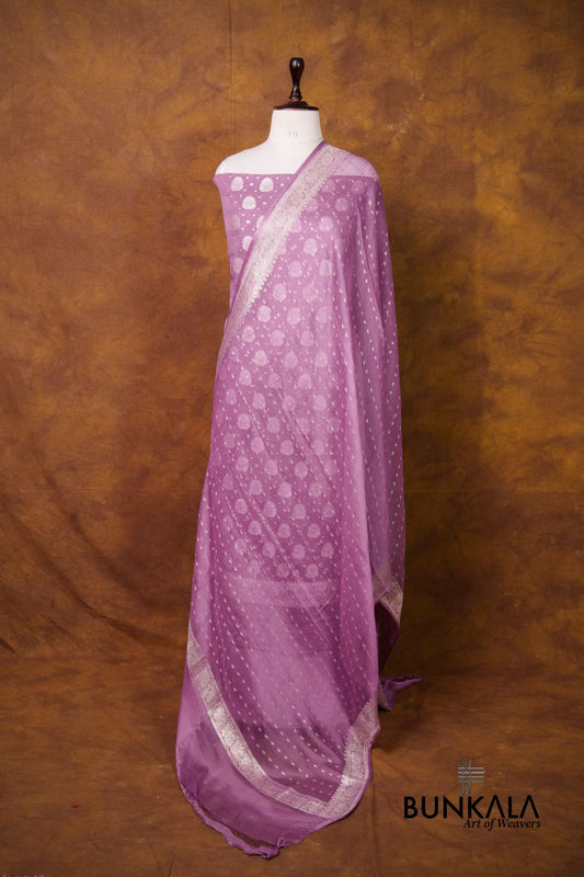 Lavender Buta Banarasi Pure Chiffon Silk Unstitched Suit Set
