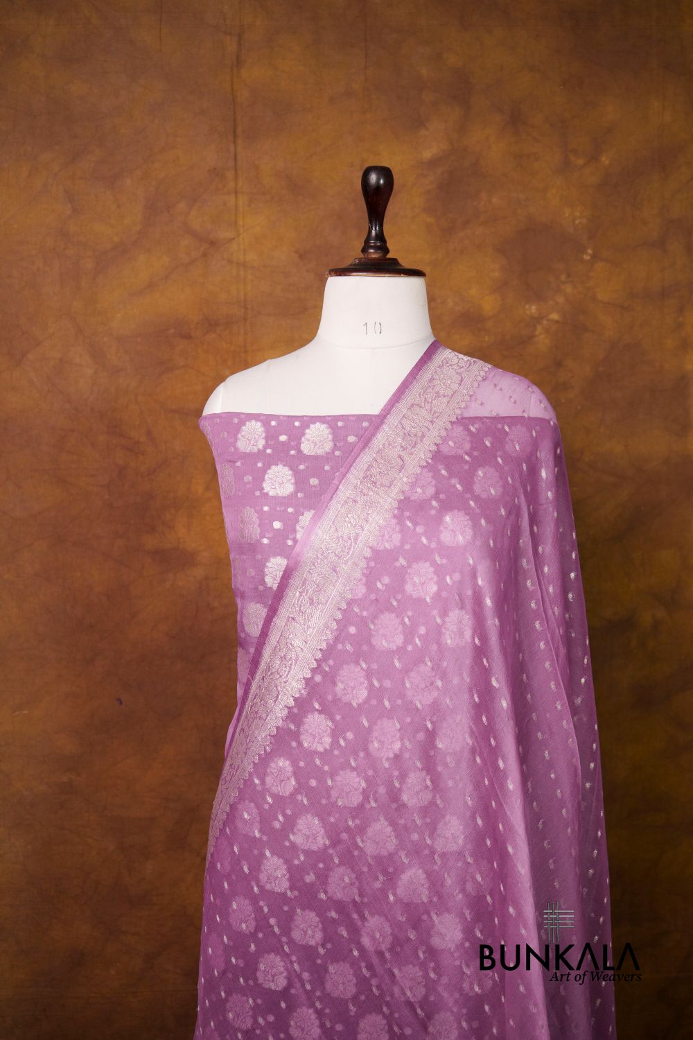 Lavender Buta Banarasi Pure Chiffon Silk Unstitched Suit Set
