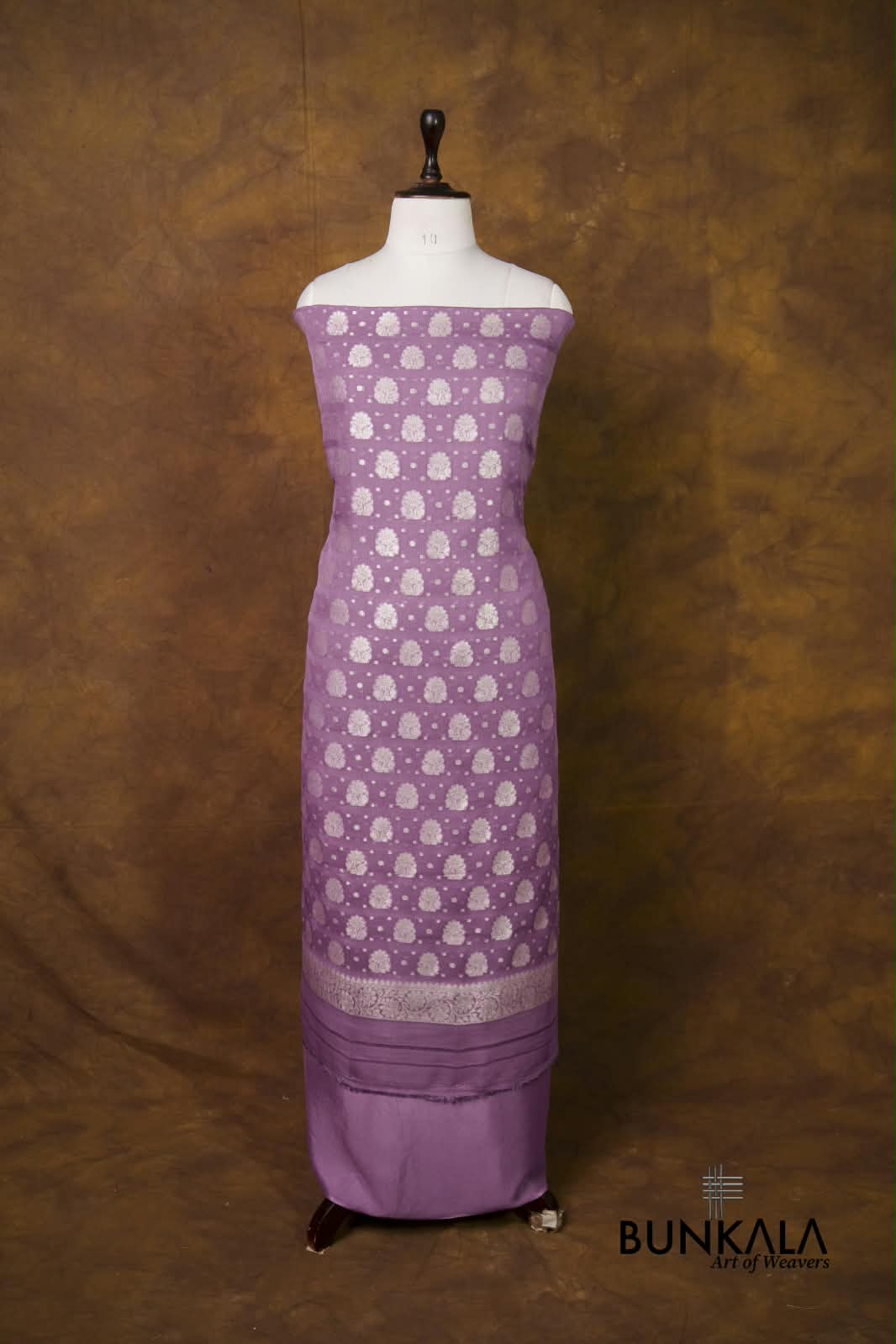 Lavender Buta Banarasi Pure Chiffon Silk Unstitched Suit Set