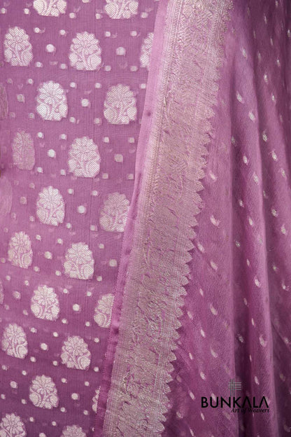 Lavender Buta Banarasi Pure Chiffon Silk Unstitched Suit Set